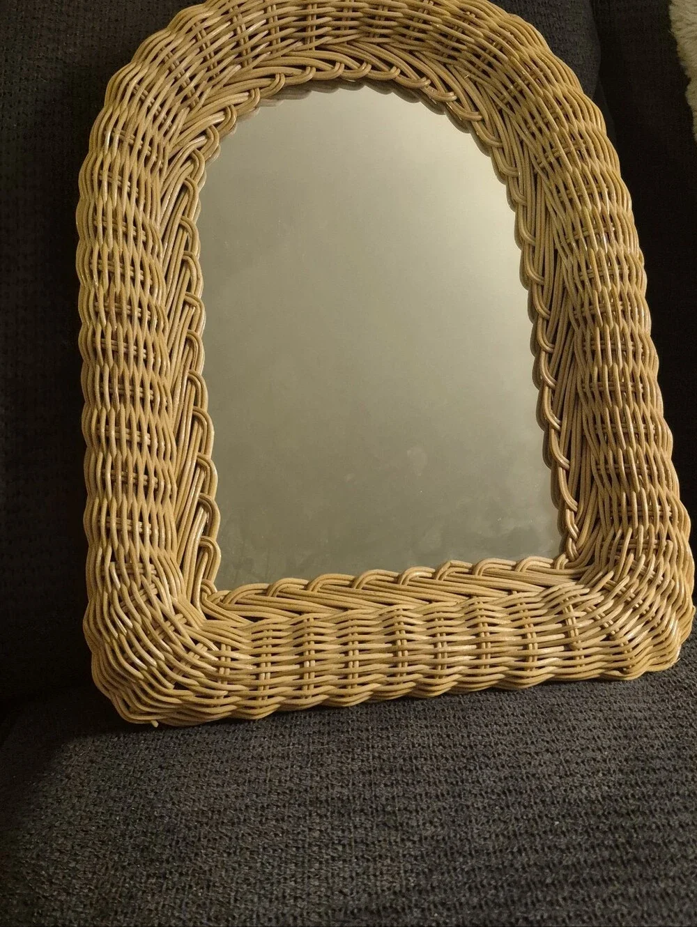 Vintage Woven Rattan Wall Mirror - Natural Tan